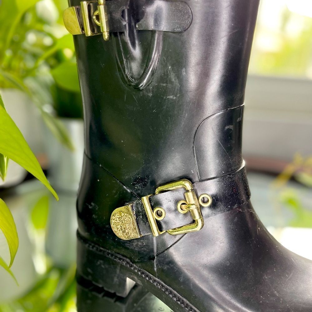 Vince Camuto Rain Boots With Gold Accents Rubber and Black Boots Size 6​​​ - Picture 6 of 14
